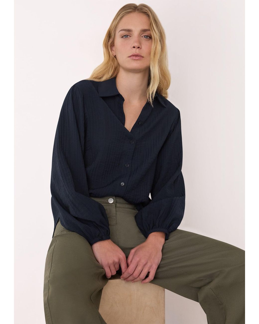 Whistles Blue Textured Relaxed Viscose Shirt