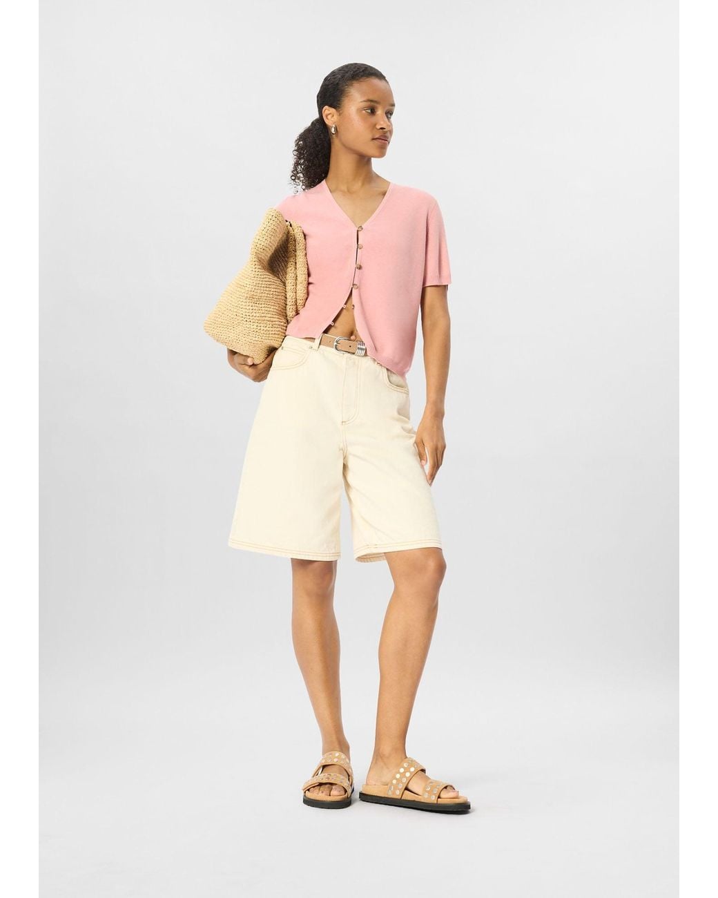 Whistles Pink Short Sleeve Button Front Knit