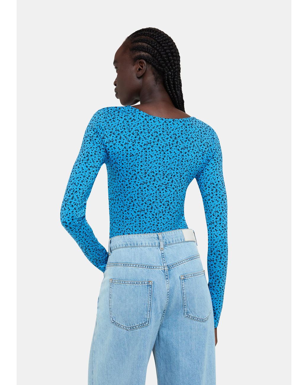 Whistles Blue Micro Bouquet Square Neck