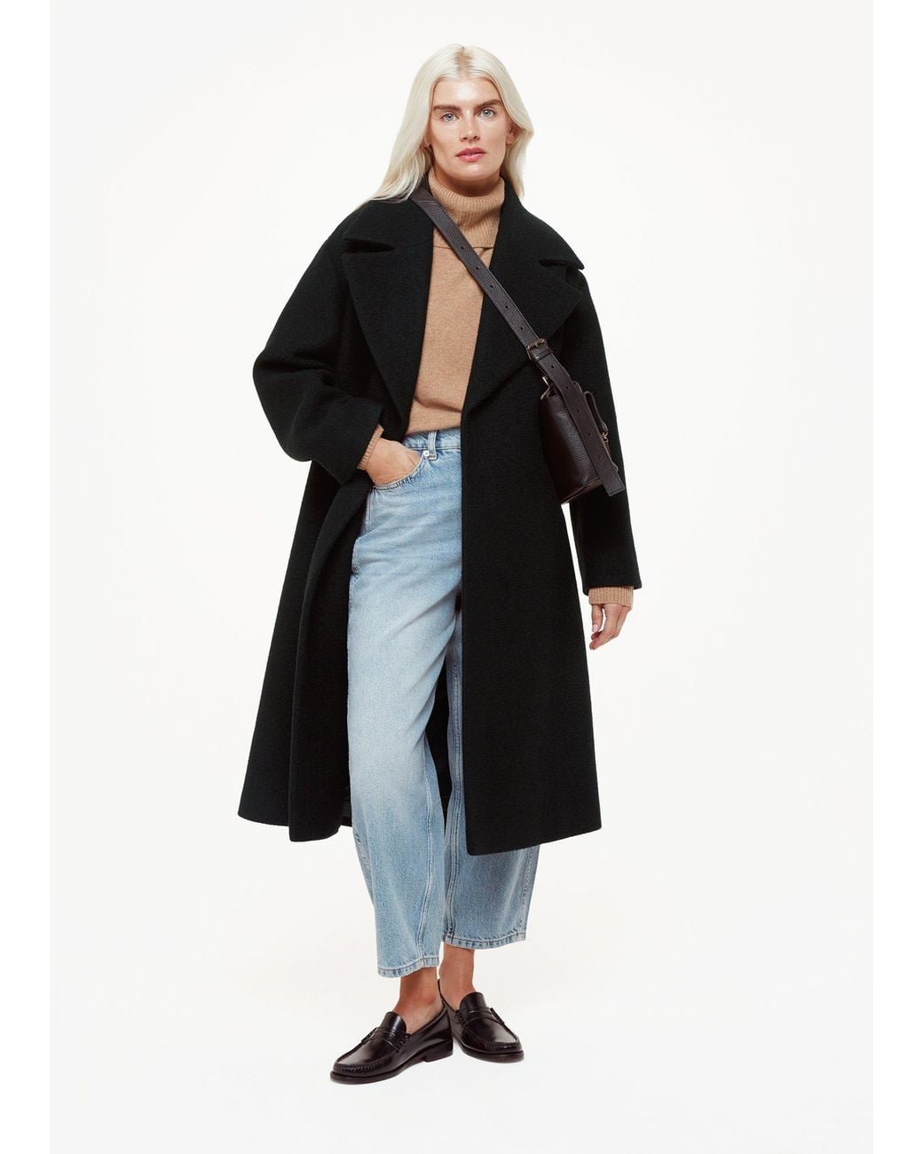 Whistles Black Petite Lorna Wrap Wool Coat