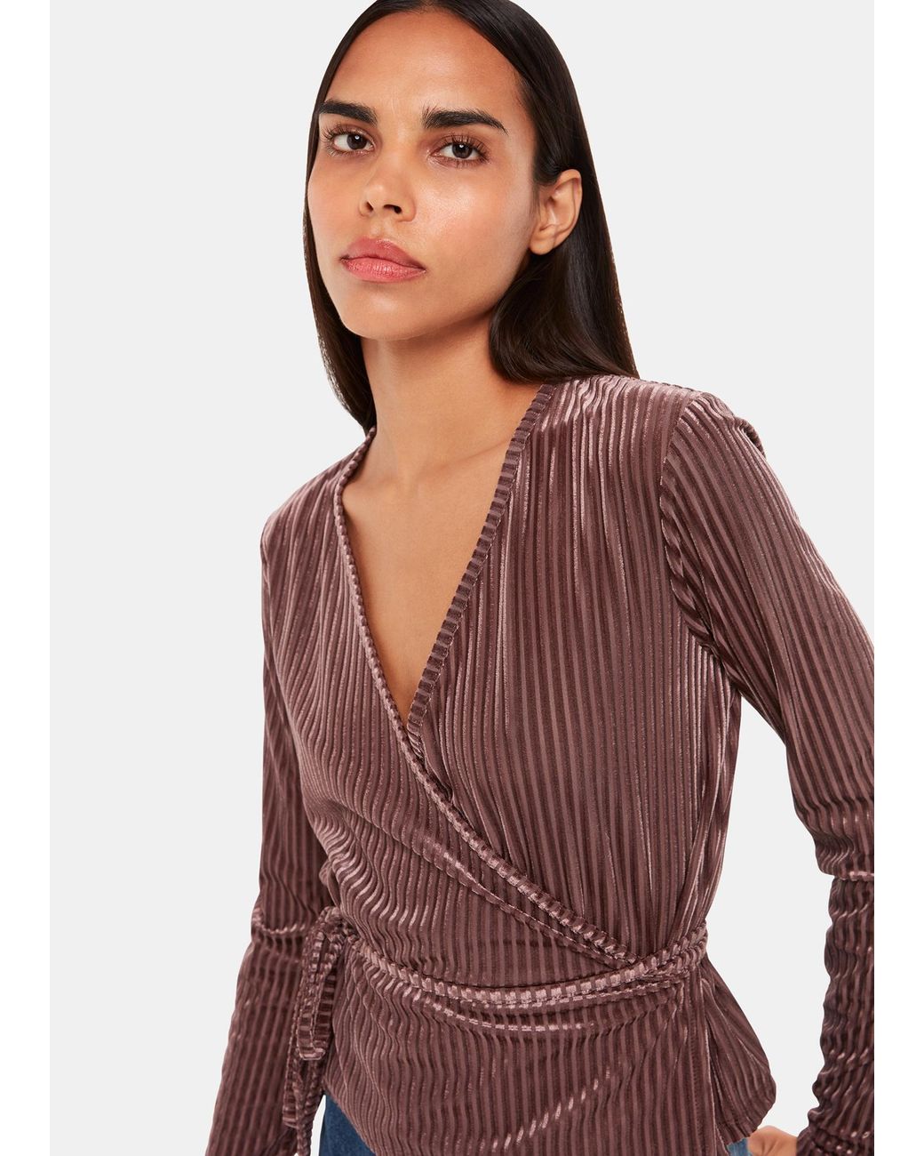 Whistles Purple Velvet Stripe Wrap Cardigan