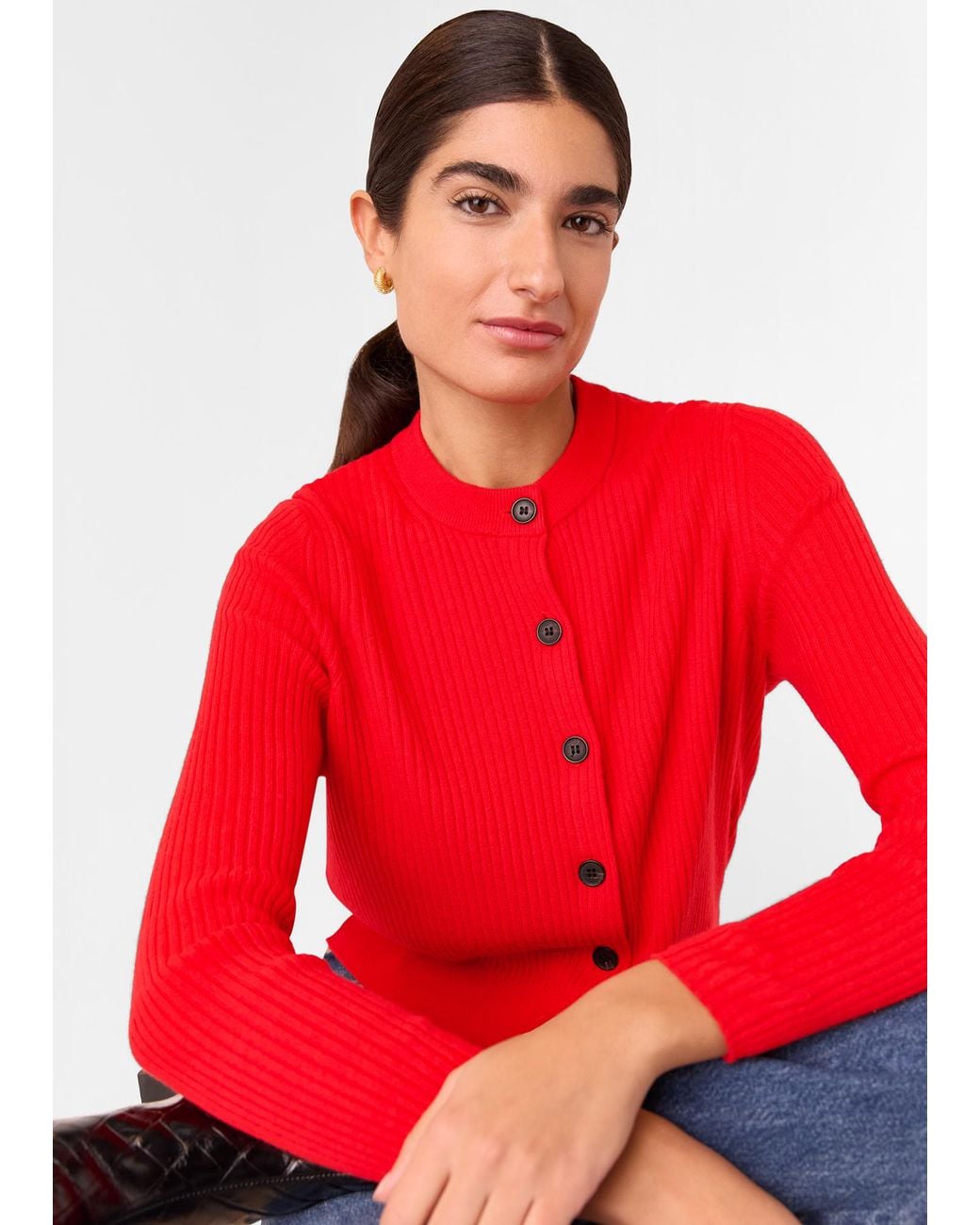 Whistles Red Jasmine Ribbed Cardigan