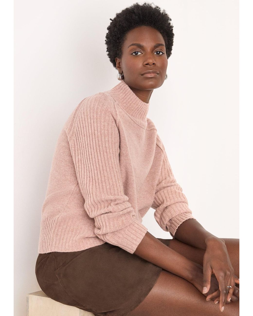 Whistles Pink Wool Funnel Neck Knit