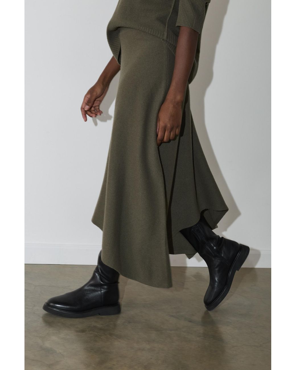 Whistles Green Asymmetric Hem Wool Knit Skirt