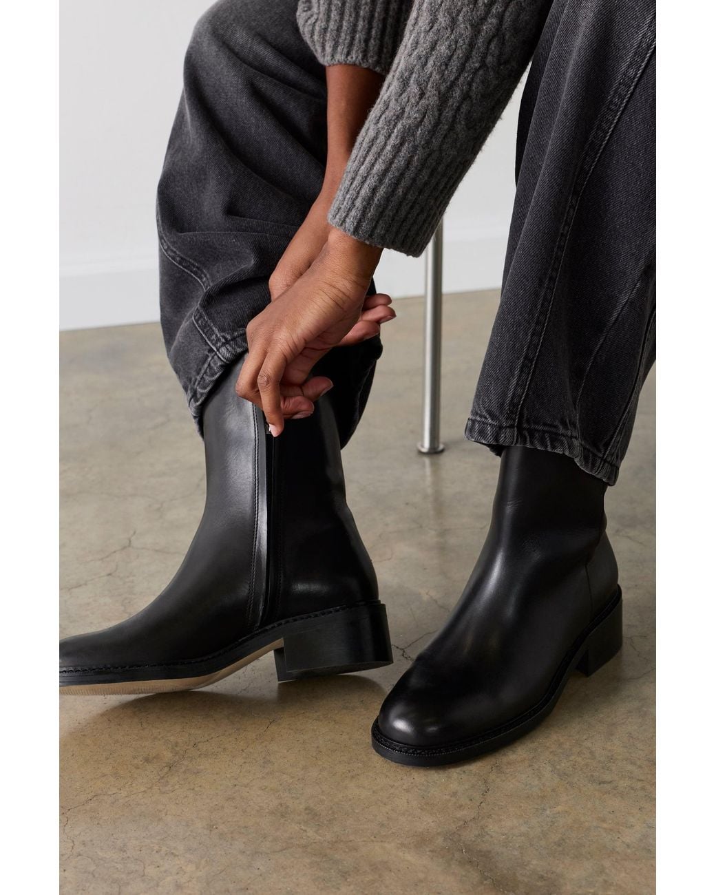 Whistles Black Clean Leather Chelsea Boot