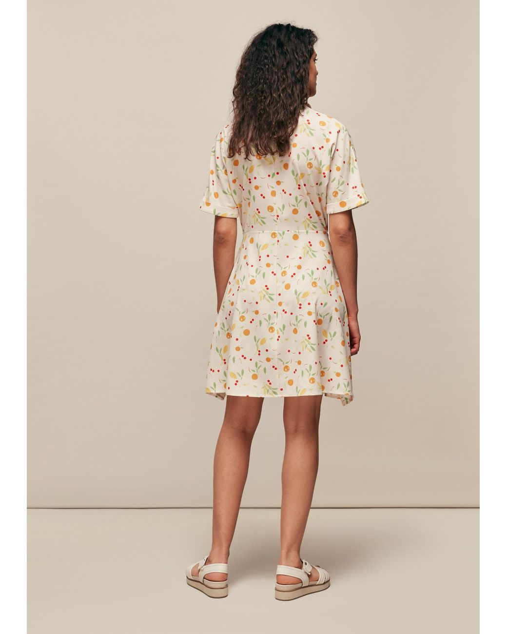 Whistles Natural Dolly Fruit Tie Front Dress