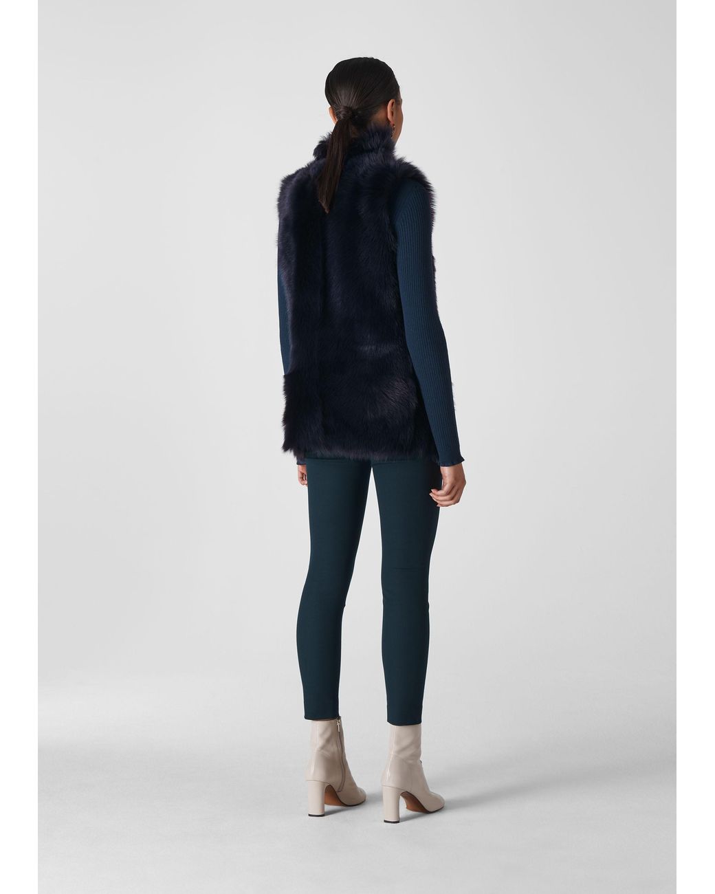 Whistles Blue Longline Sheepskin Gilet