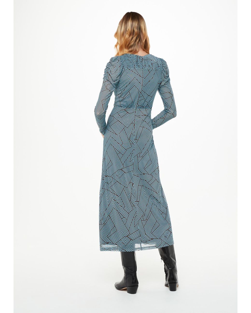 Whistles Blue Striped Corners Mesh Dress