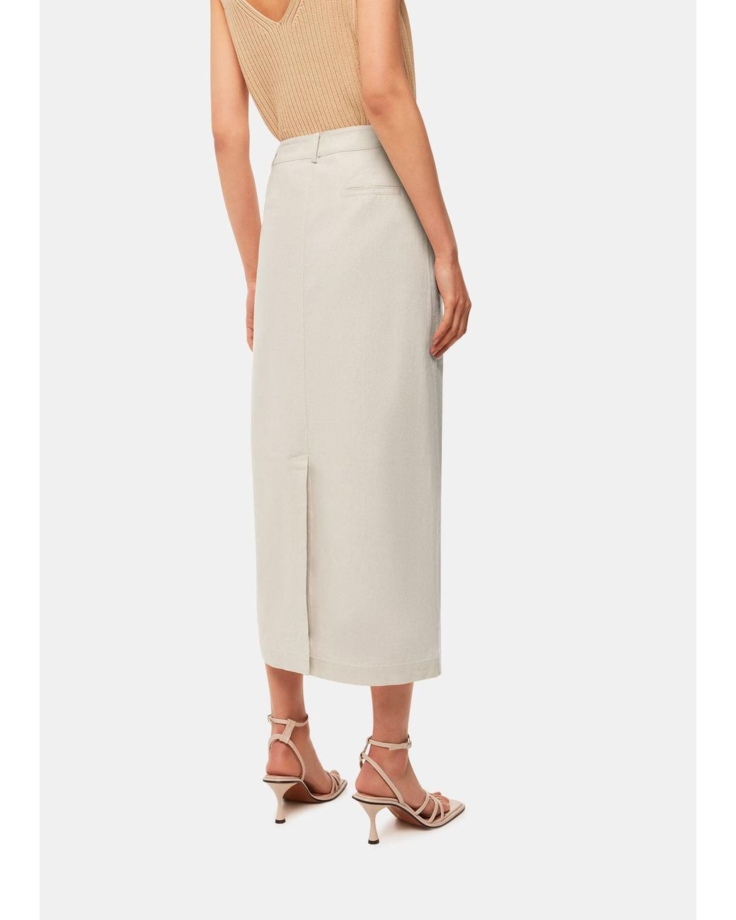 Whistles Natural Abigail Linen Blend Midi Skirt