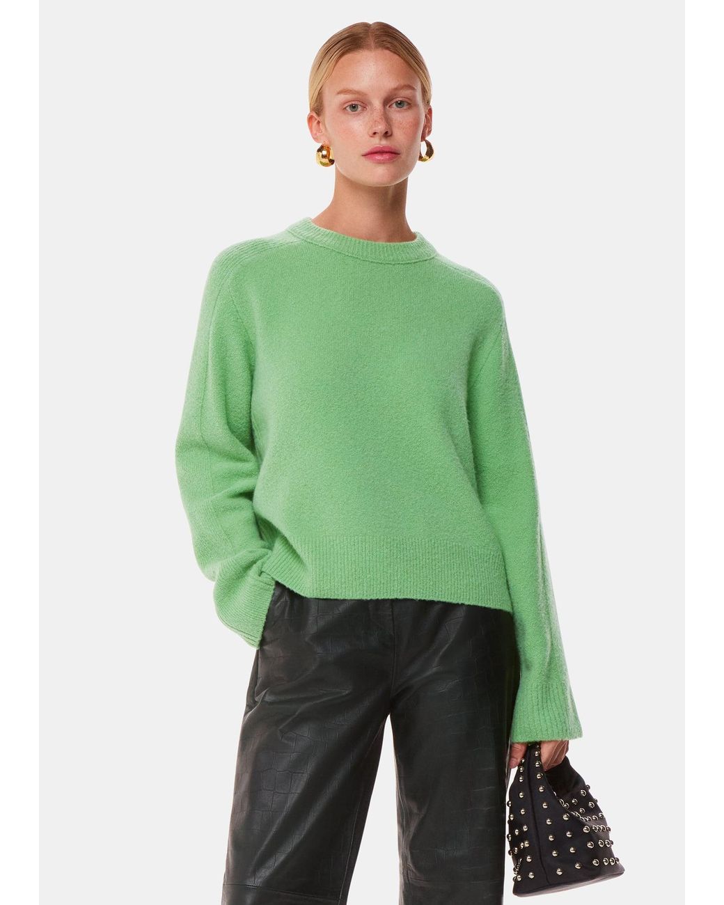 Whistles Green Cocooning Pastel Wool Crew Neck