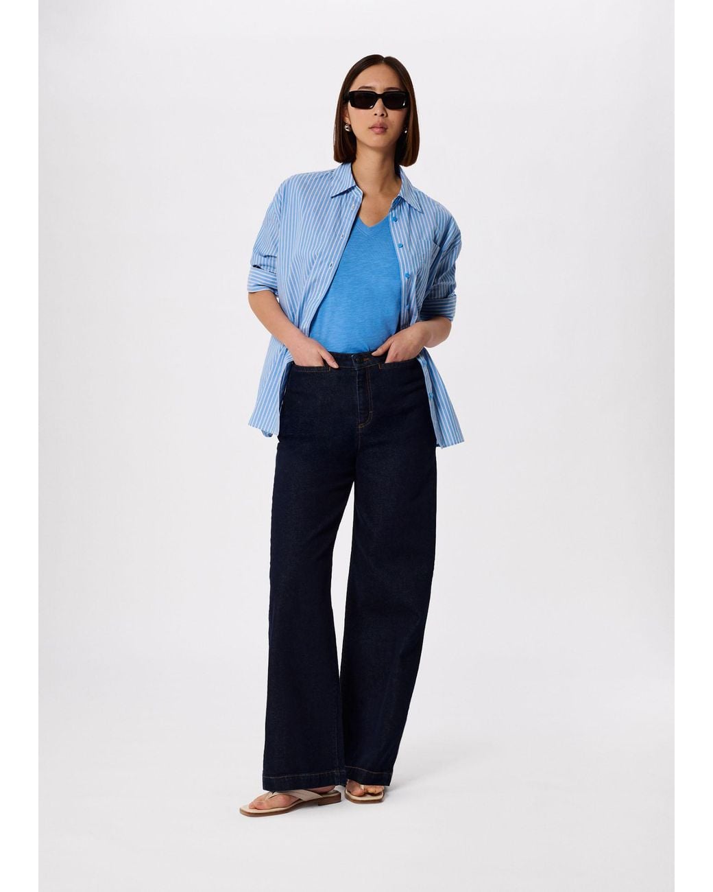 Whistles Blue Willa V-Neck Cap Sleeve Tee