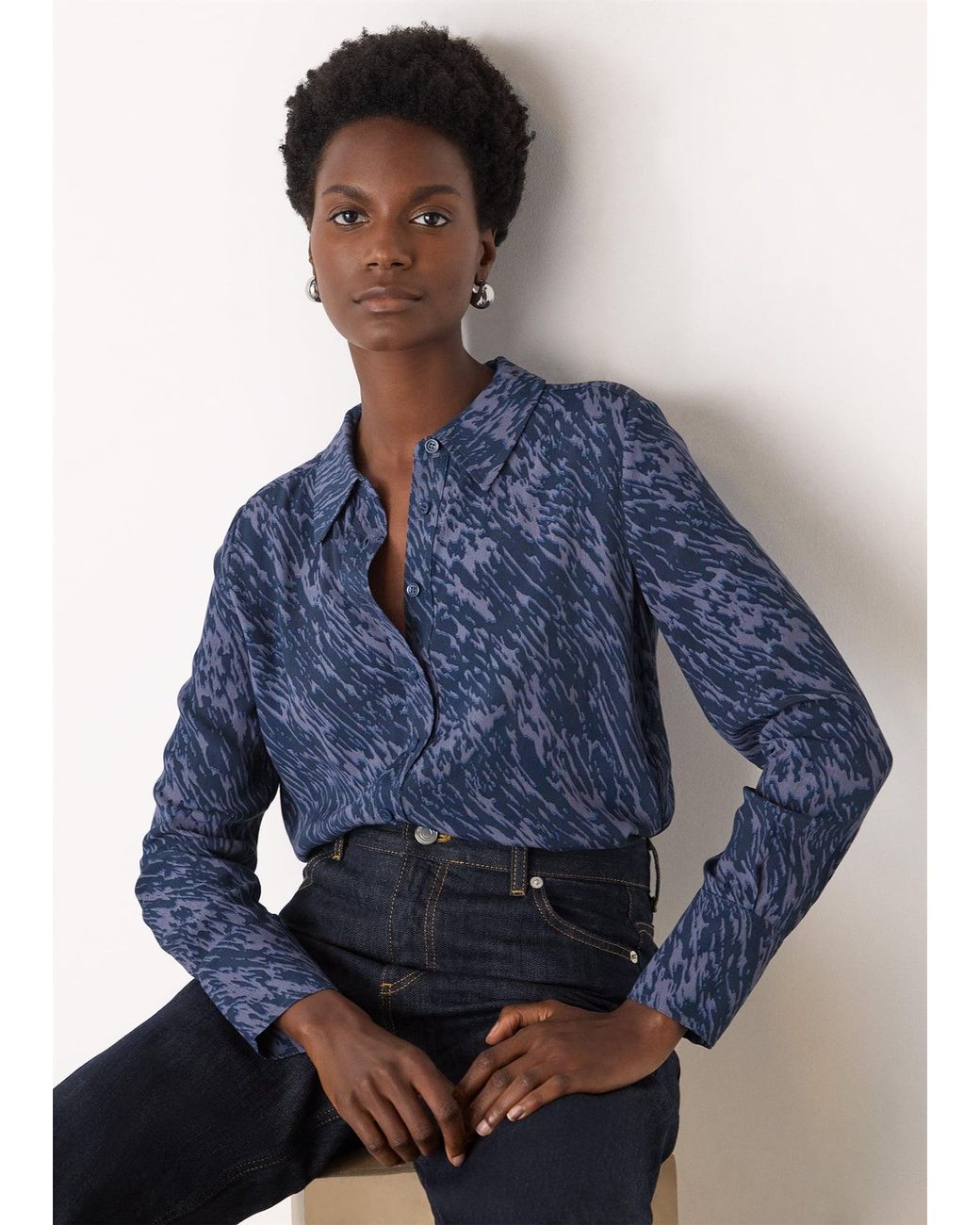 Whistles Blue Abstract Marks Collared Shirt