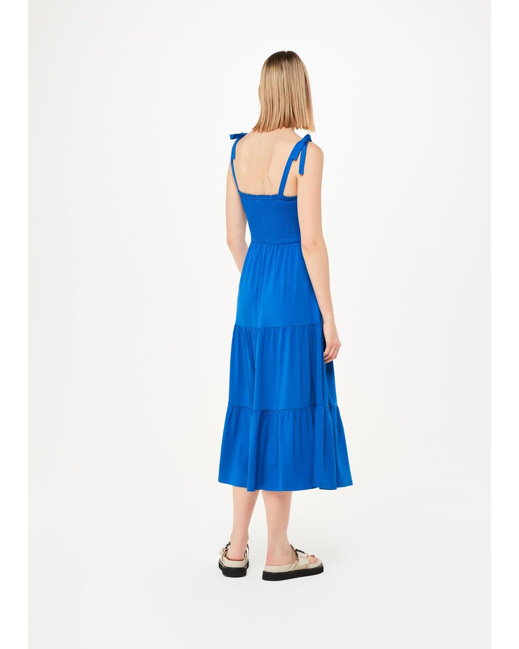 Whistles Blue Smocked Tiered Jersey Dress