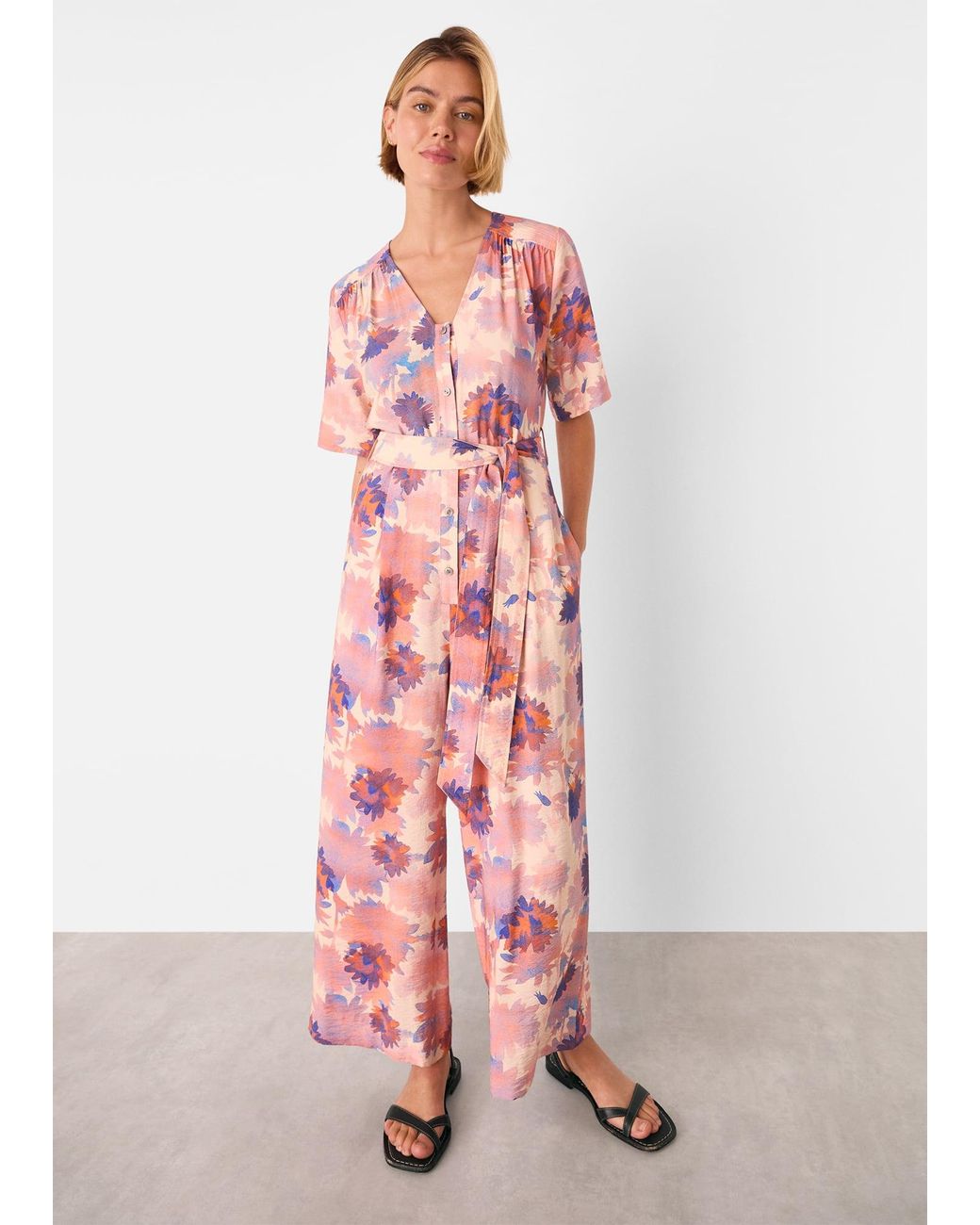 Whistles Pink Floral Button Front Jumpsuit