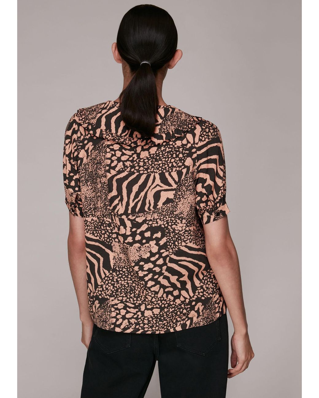 Whistles Brown Maggie Patchwork Animal Top