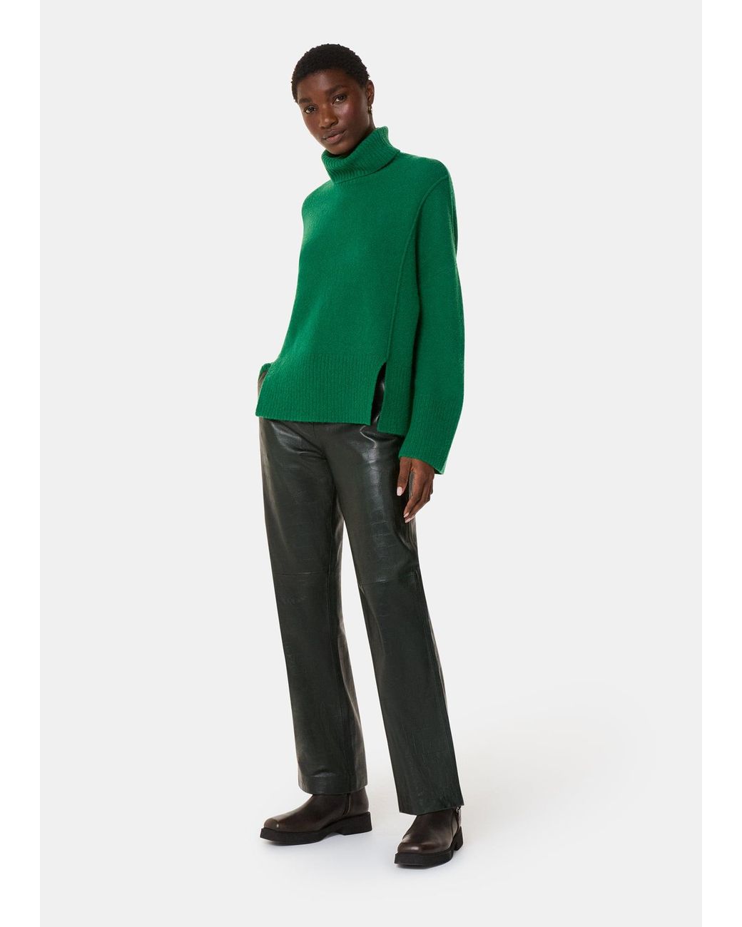 Whistles Green Wool Mix Roll Neck Knit