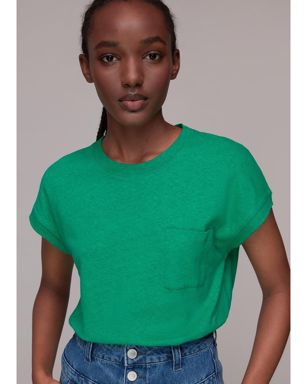 Whistles Green Ember Linen Pocket Tee