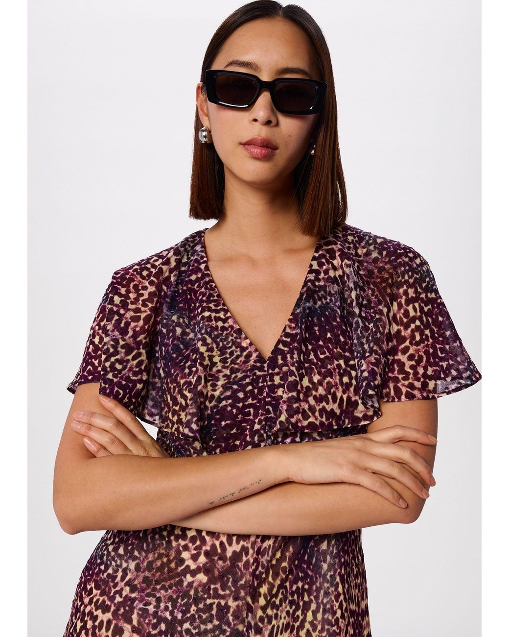 Whistles Red Orchid Print V Neck Midi Dress