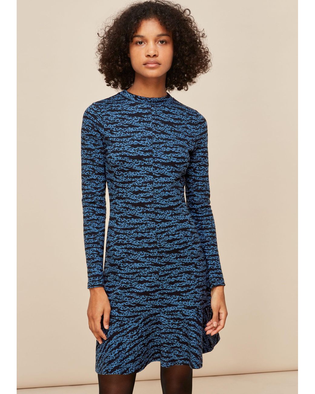 Whistles Blue Tiger Leopard Flippy Dress