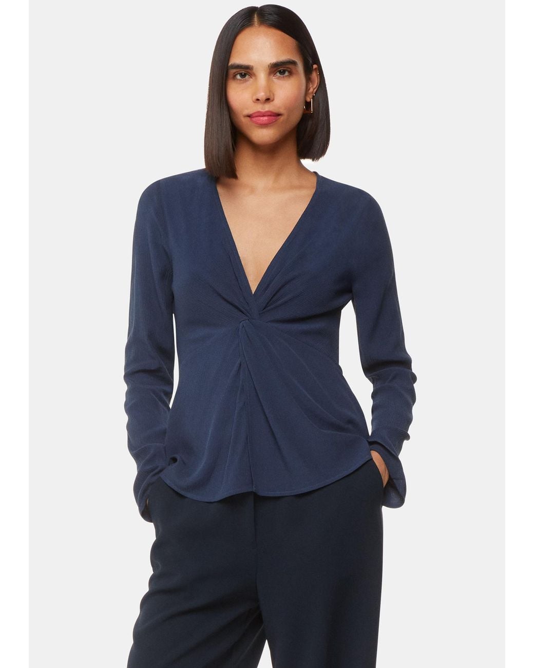 Whistles Blue Twist Front Textured Top