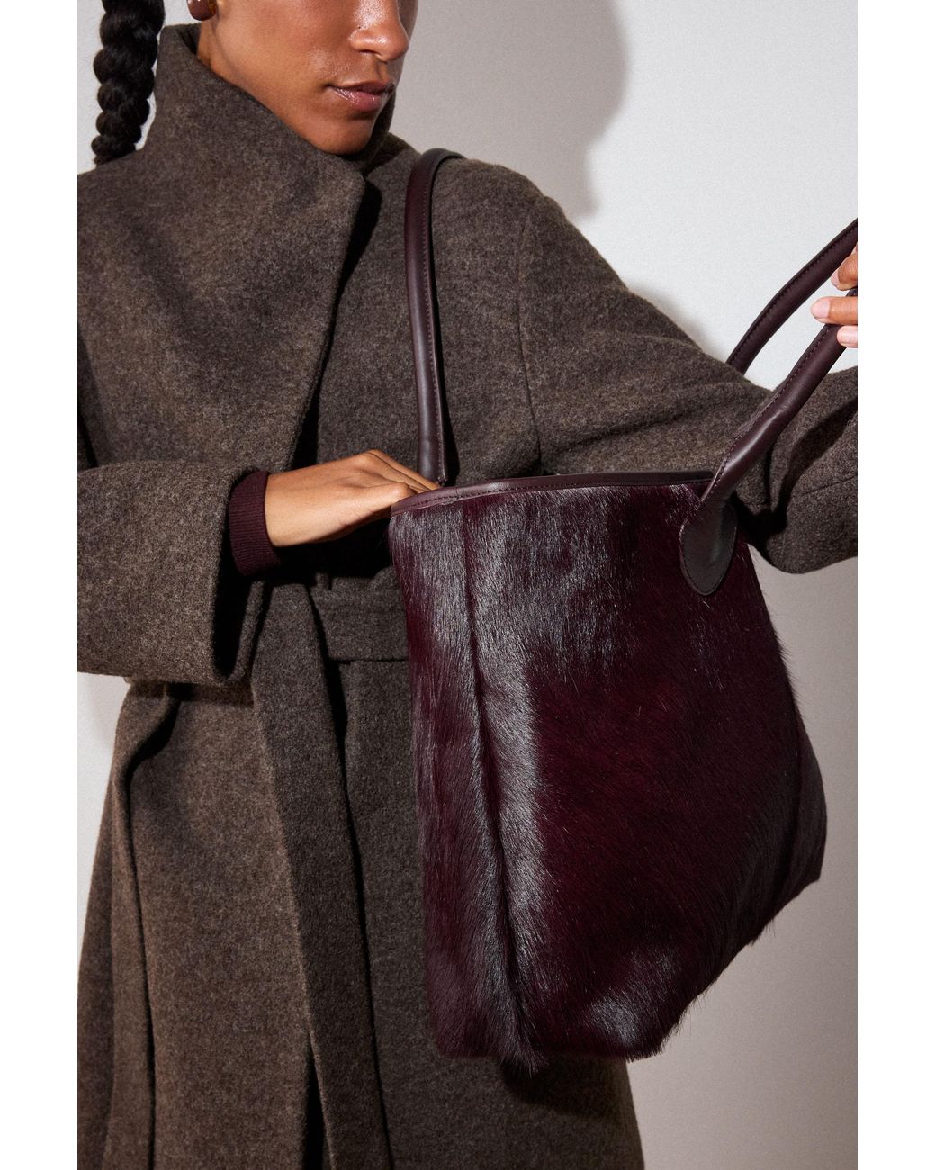 Whistles Brown Leandra Hair-On Leather Tote