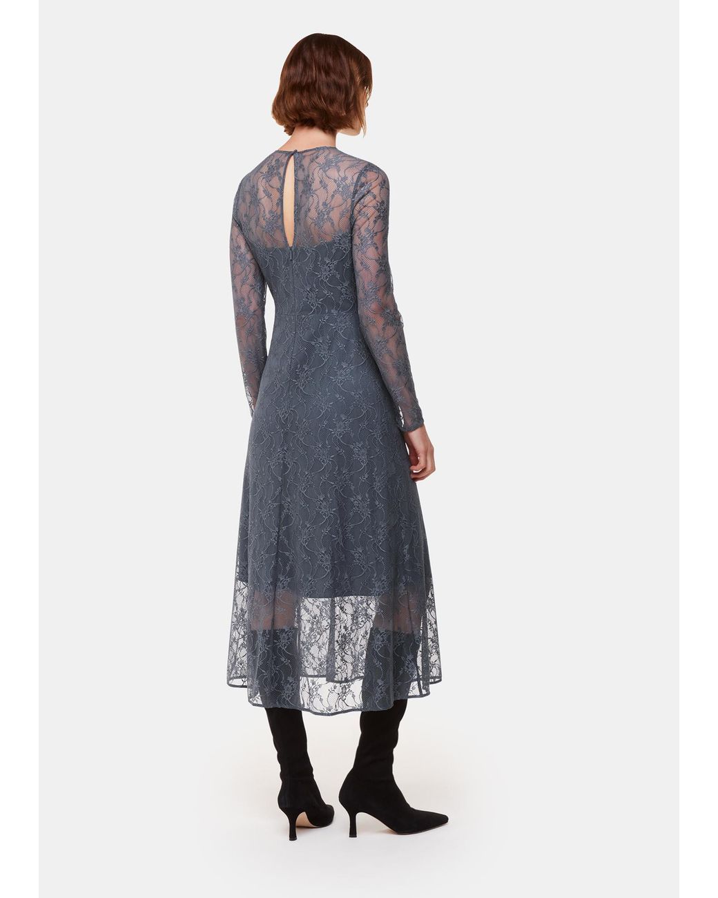Whistles Blue Fay Lace Long Sleeve Dress