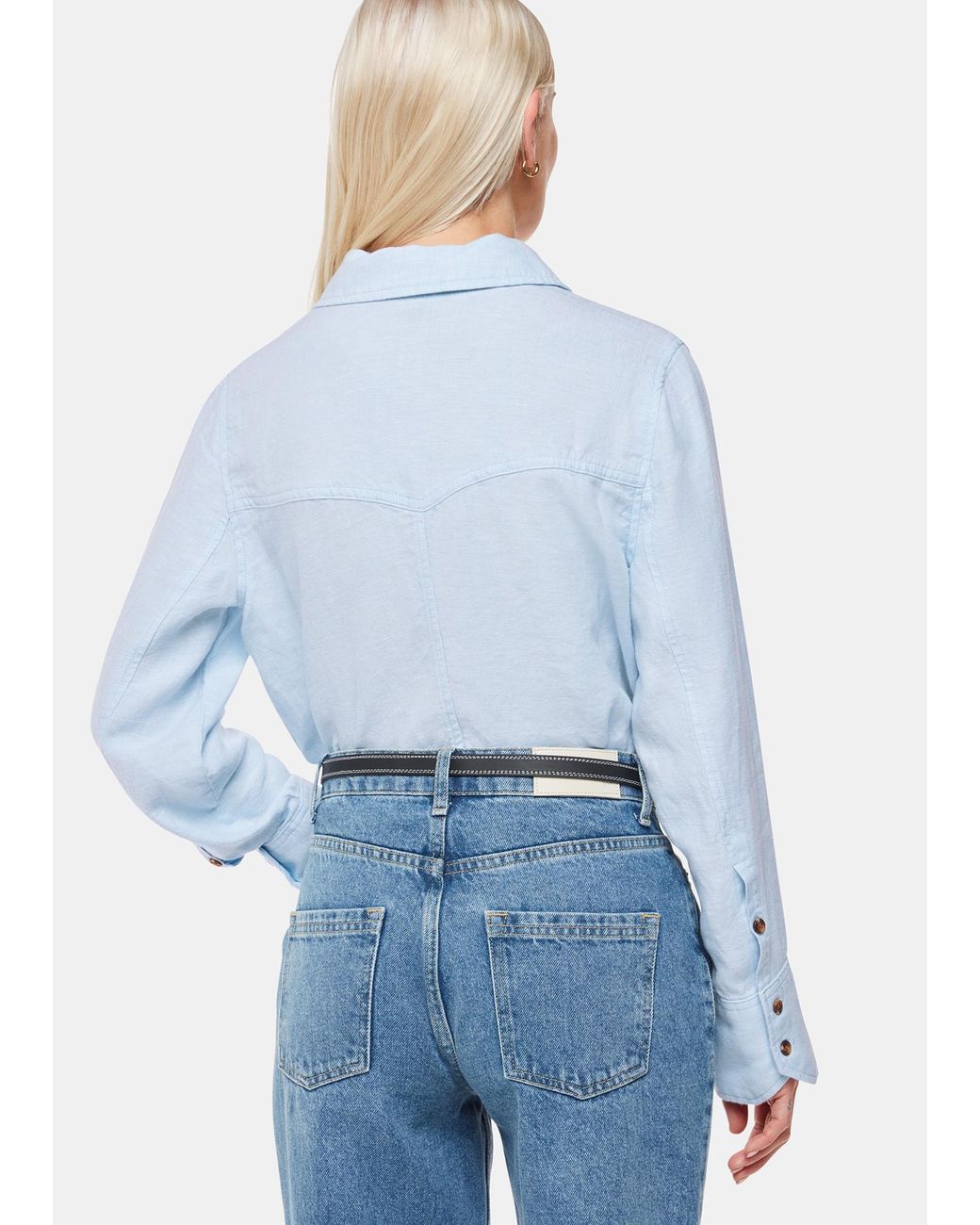 Whistles Blue Petite Linen Relaxed Fit Shirt