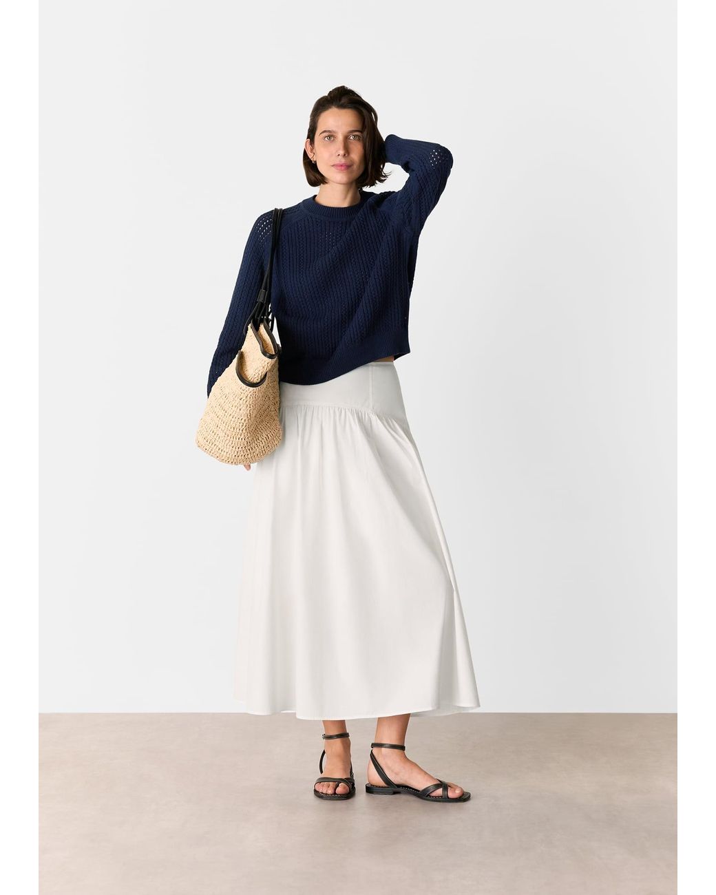 Whistles Blue Pointelle Crew Neck Knit