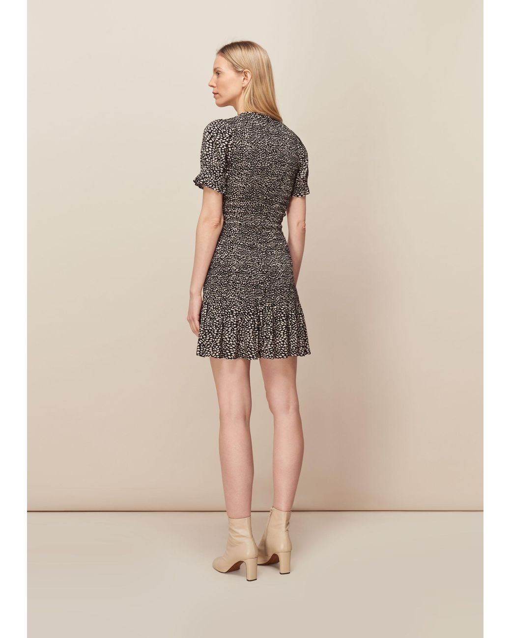 Whistles Natural Yasmin Spot Shirred Dress