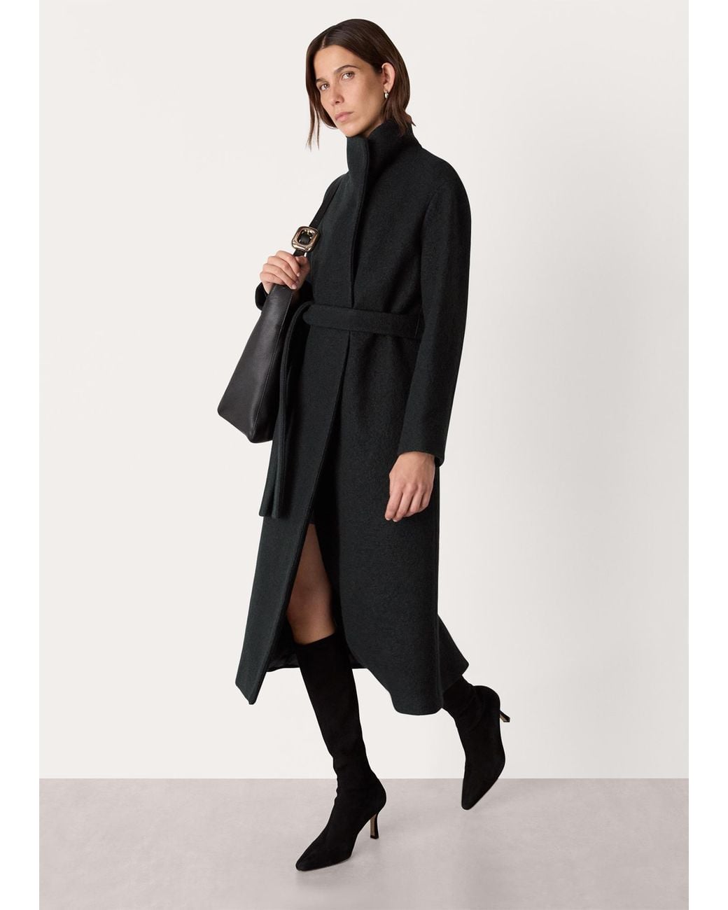 Whistles Black Morgan Funnel Neck Coat