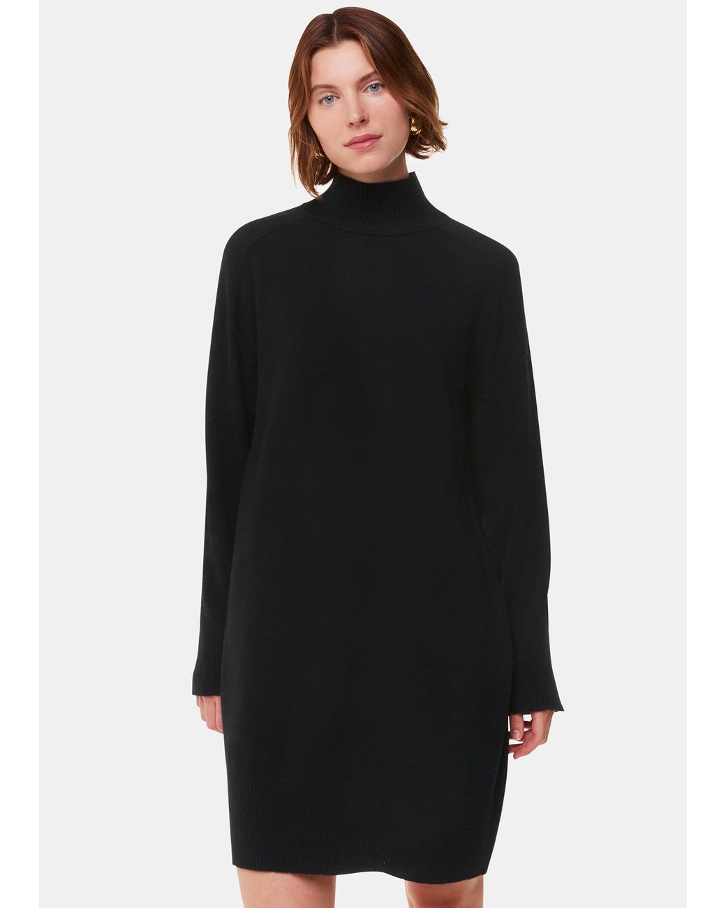 Whistles Black Cashmere Funnel Neck Dress