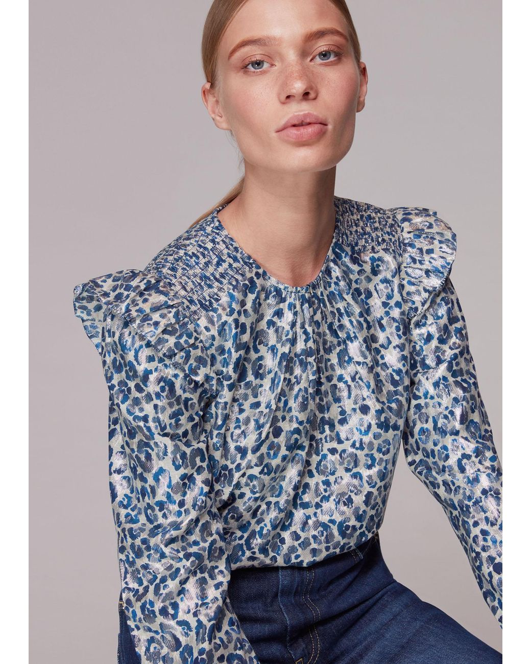 Whistles Blue Animal Metallic Blouse