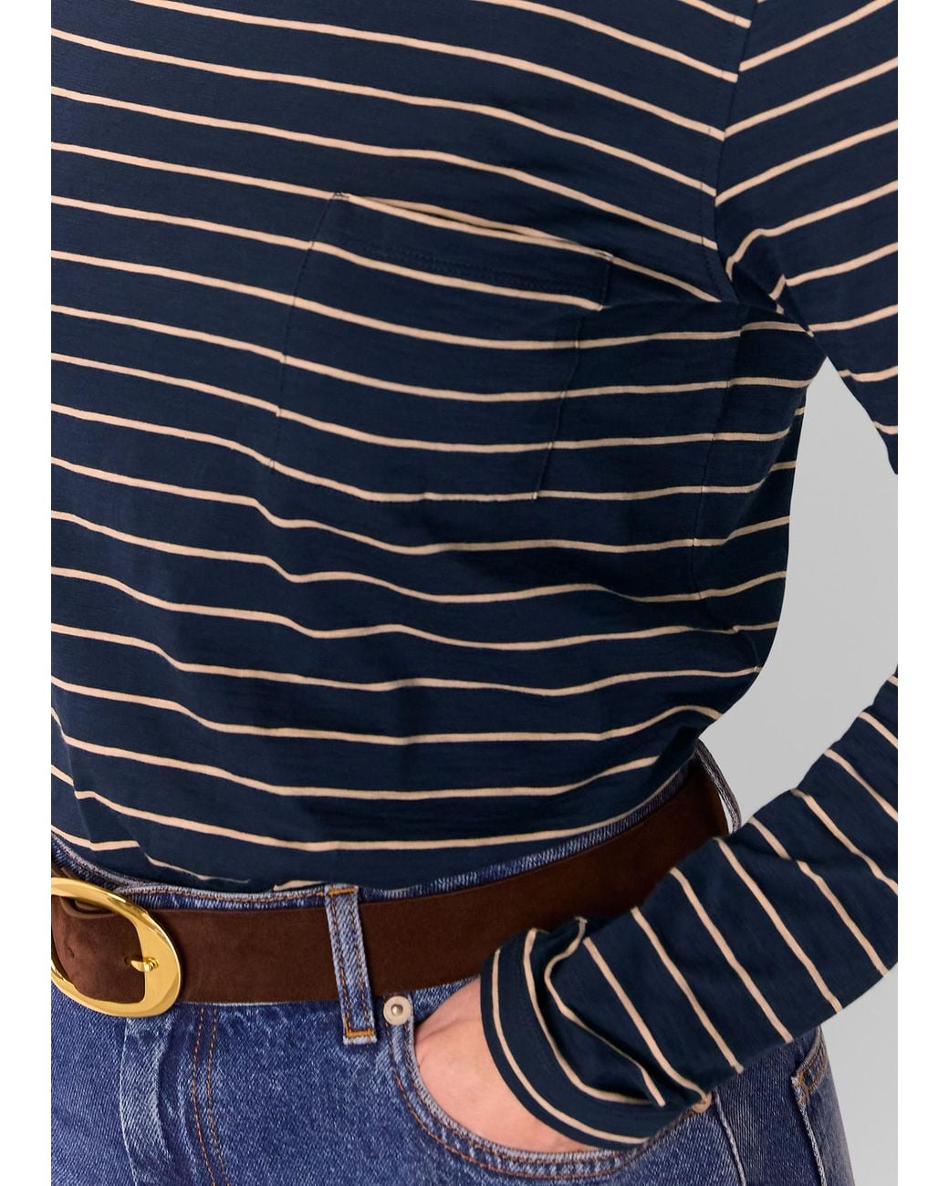 Whistles Blue Stripe Crew Neck Pocket Top