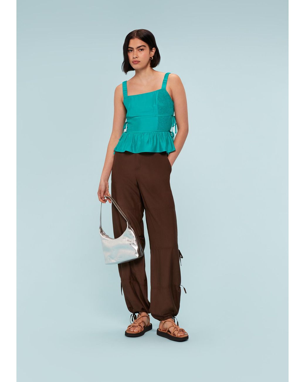Whistles Blue Tie Side Shirred Top