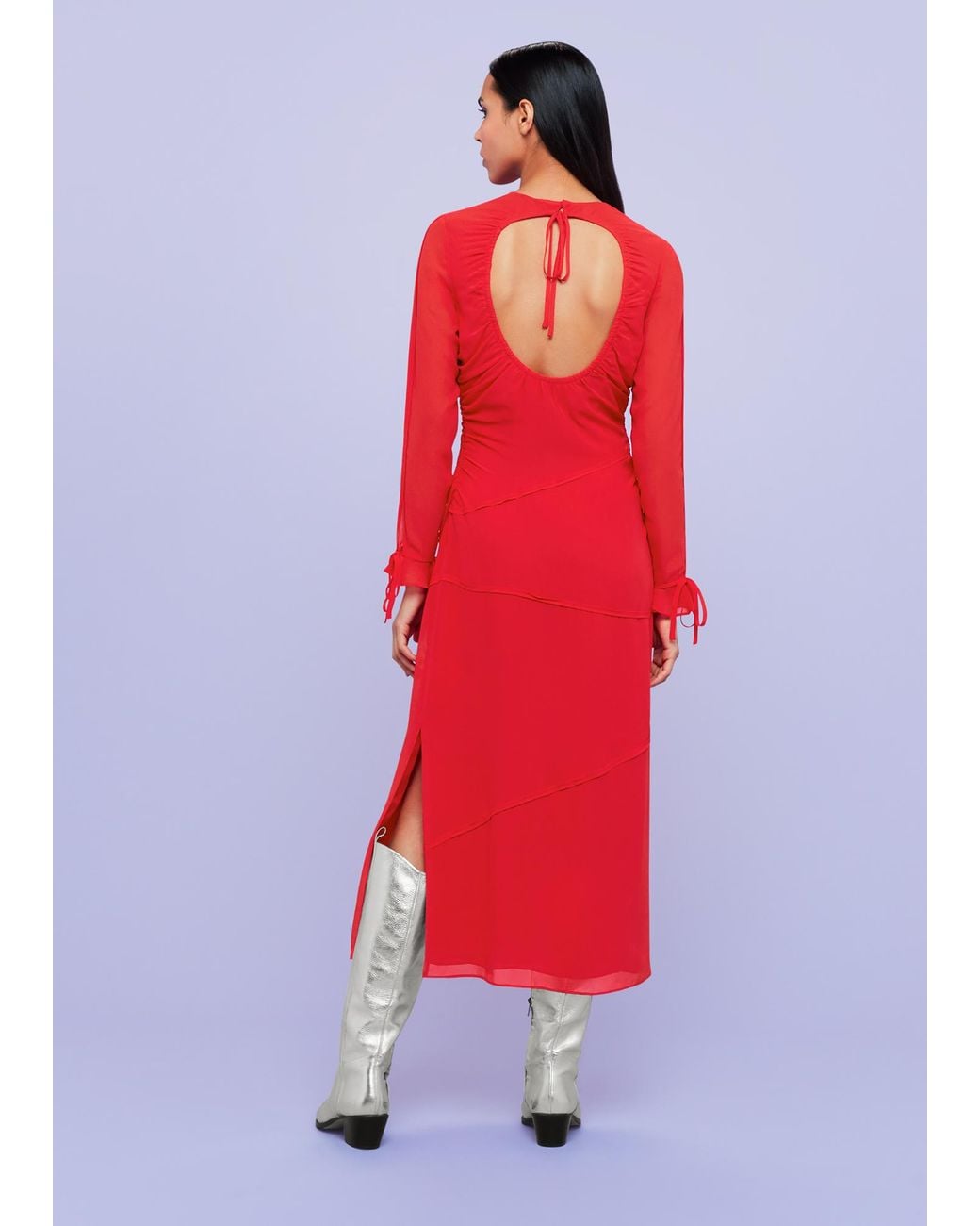 Whistles Red Inez Seam Detail Silk Dress