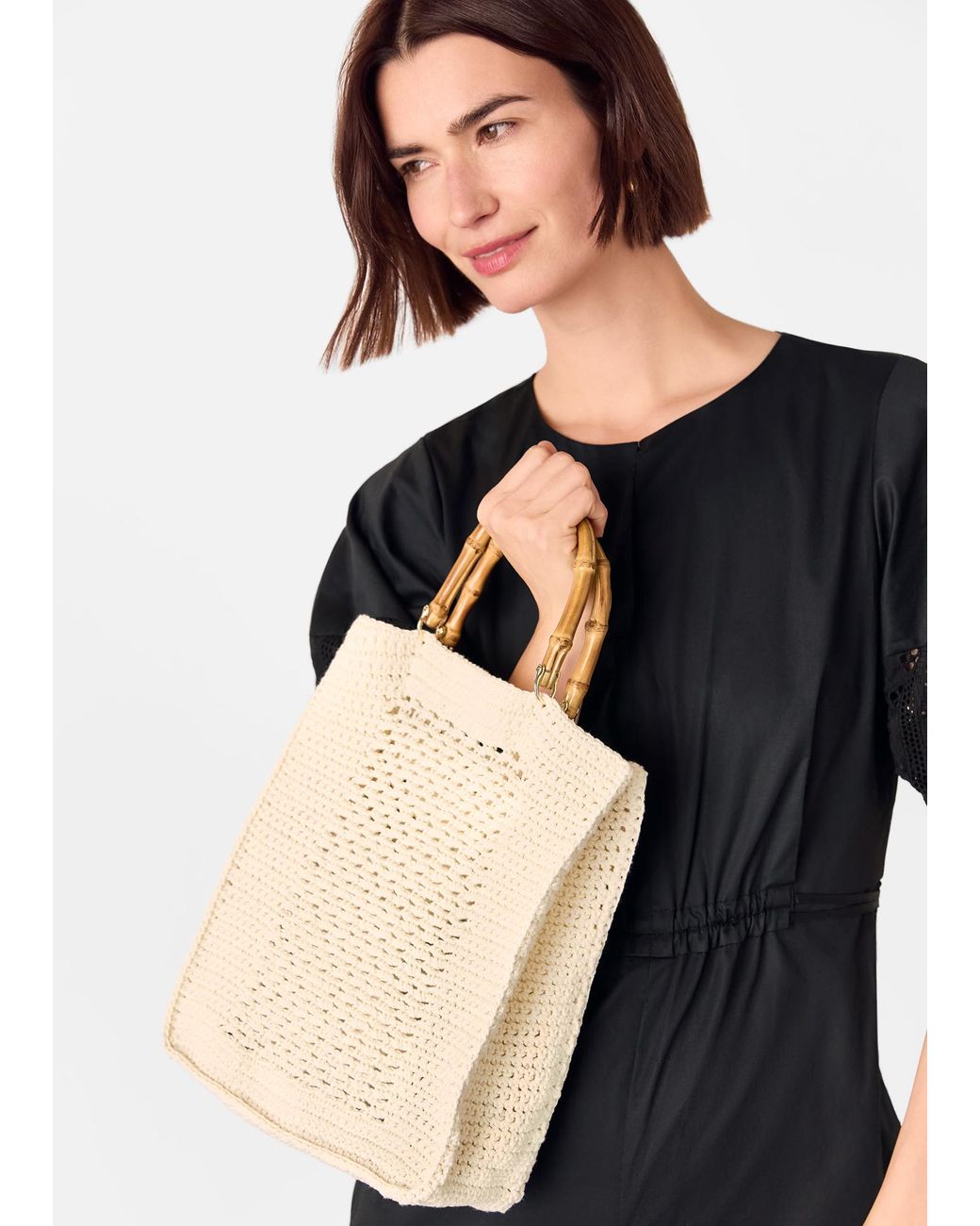 Whistles Black Bamboo Handle Crochet Bag