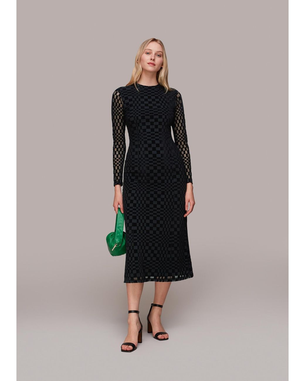 Whistles Black Illusion Checked Mesh Dress