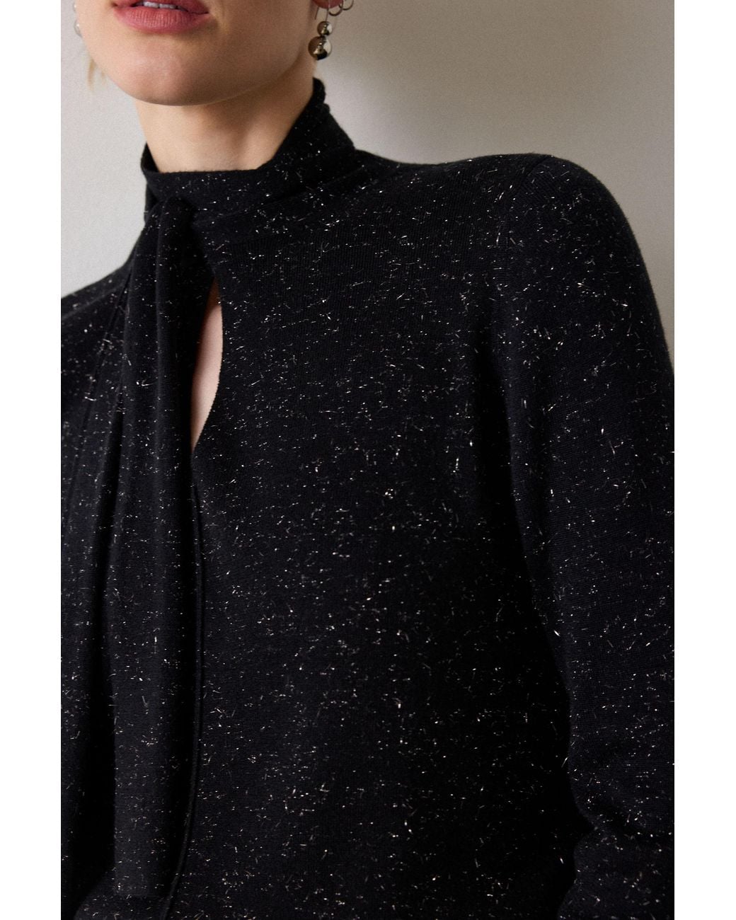 Whistles Black Annie Sparkle Tie Neck
