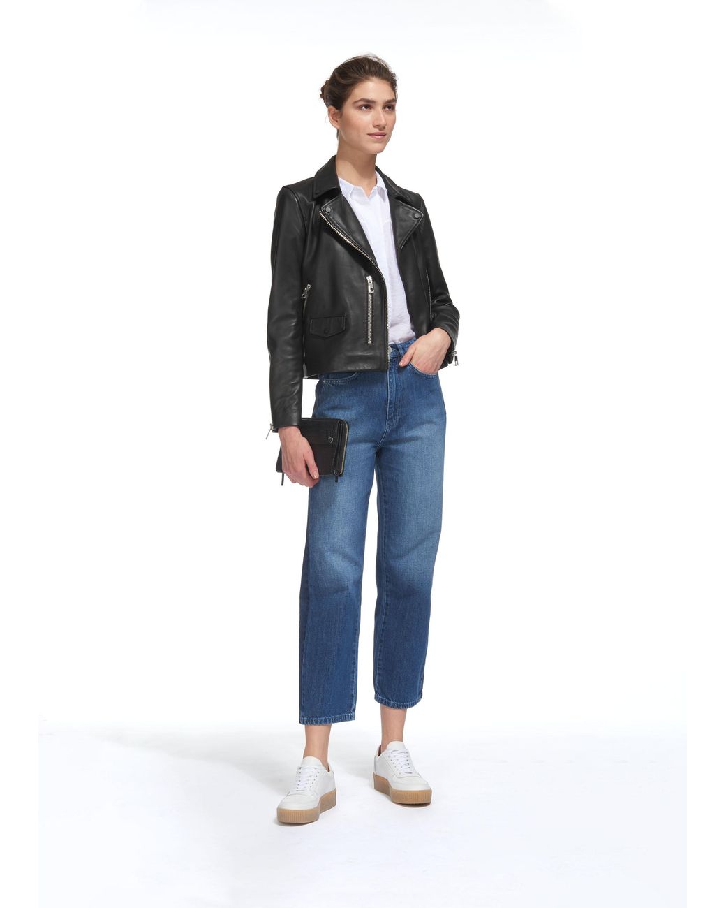 Whistles Blue Agnes Leather Biker