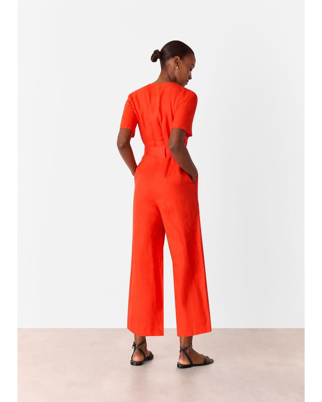 Whistles Red Petite Fiona Linen Button Jumpsuit