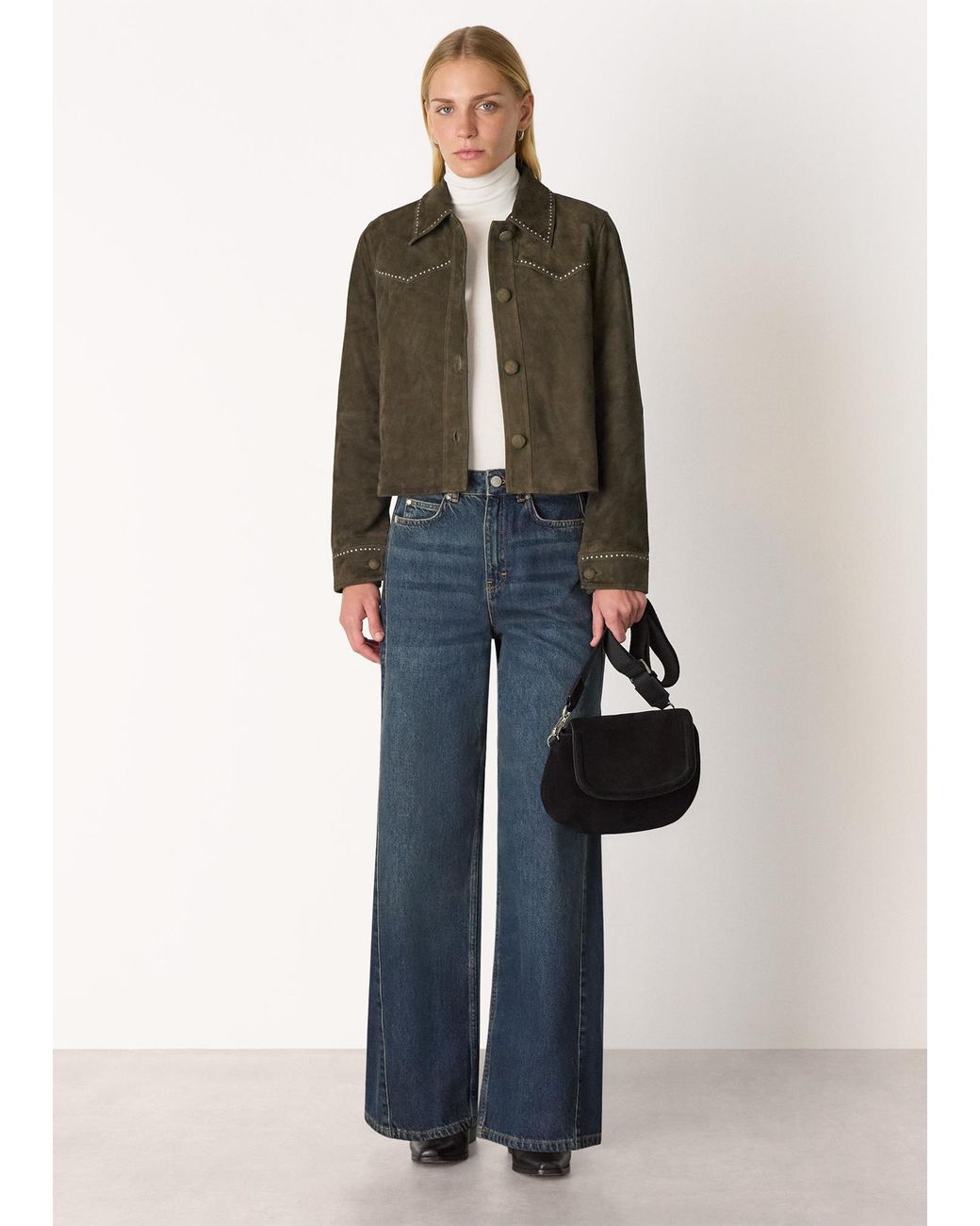 Whistles Green Suede Leather Studded Jacket
