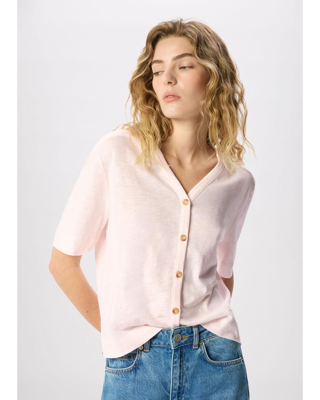 Whistles White Ella V Neck Button Through Tee