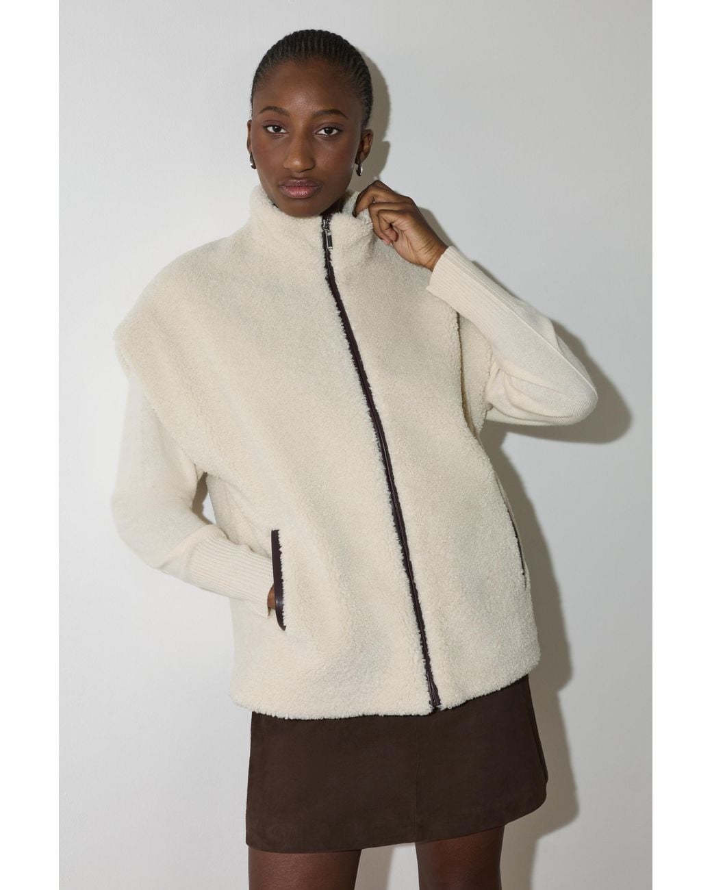 Whistles Natural Faux Borg Fleece Gilet
