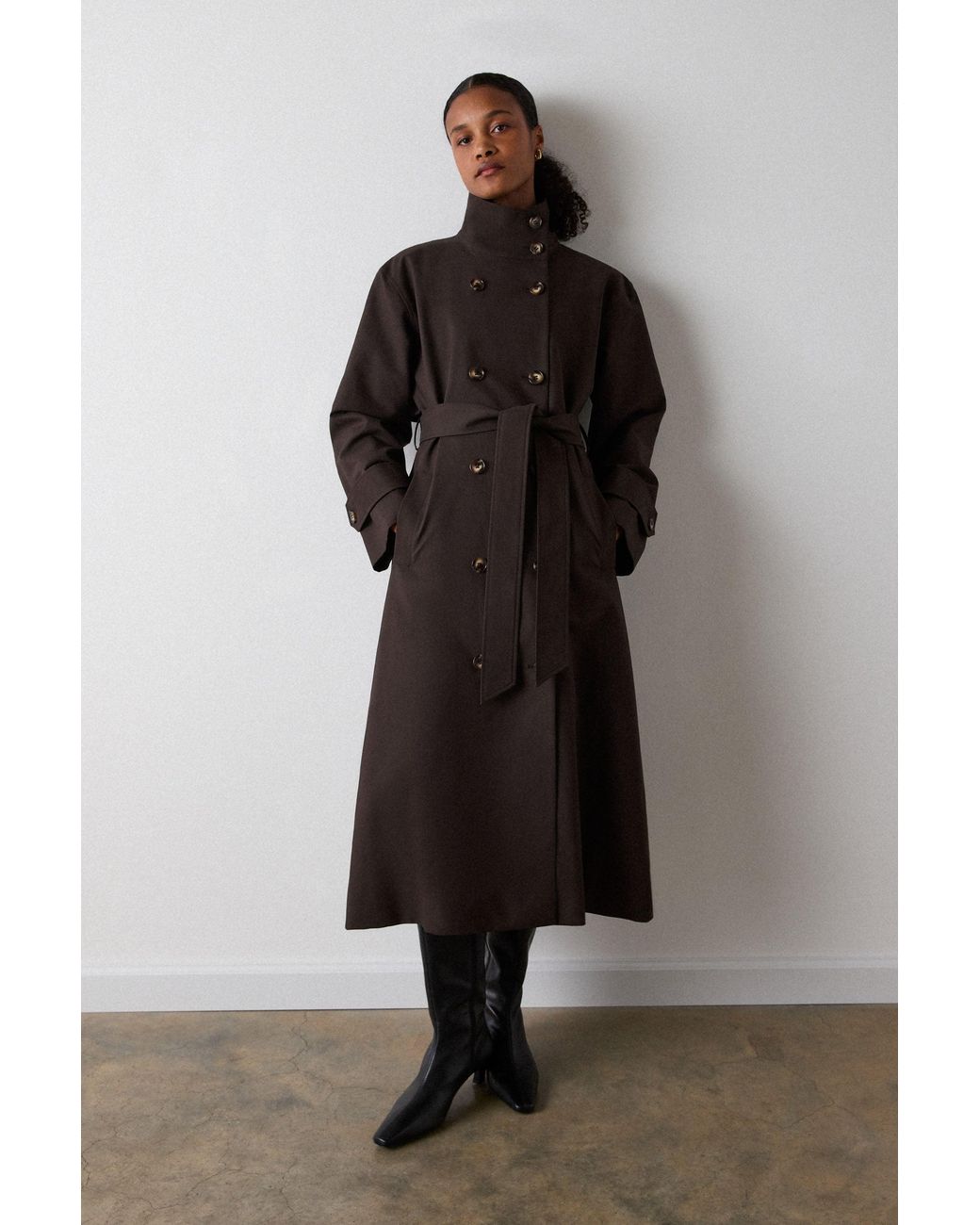 Whistles Black Petite Funnel Neck Trench Coat