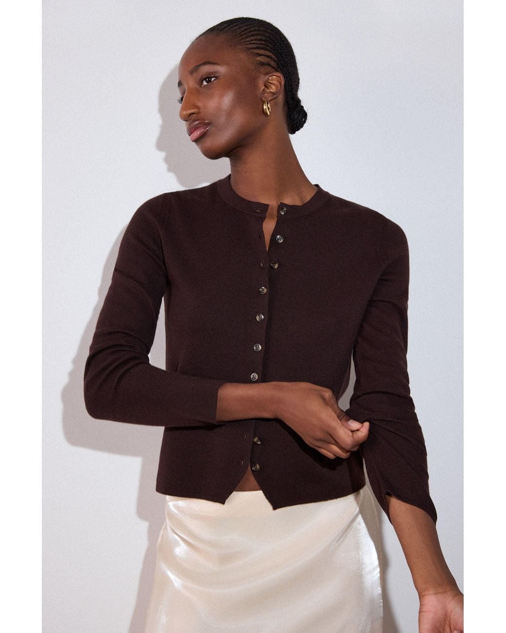 Whistles Black Crew Neck Scarf Cardigan