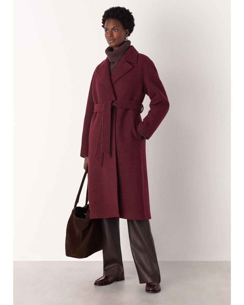 Whistles Red Long Belted Wool Coat