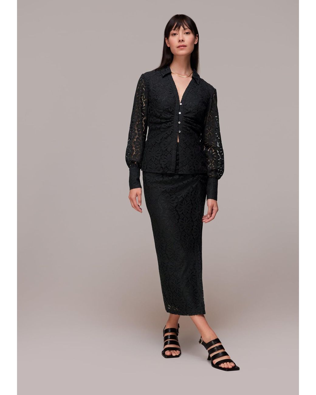 Whistles Black Amelia Lace Detail Shirt