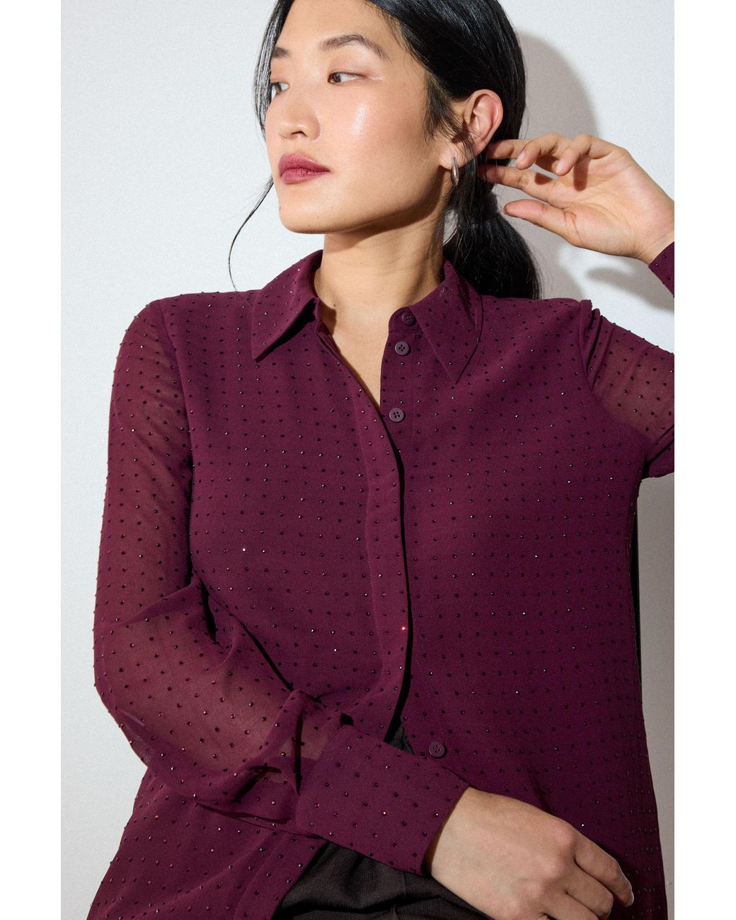 Whistles Purple Hot Fix Sheer Shirt