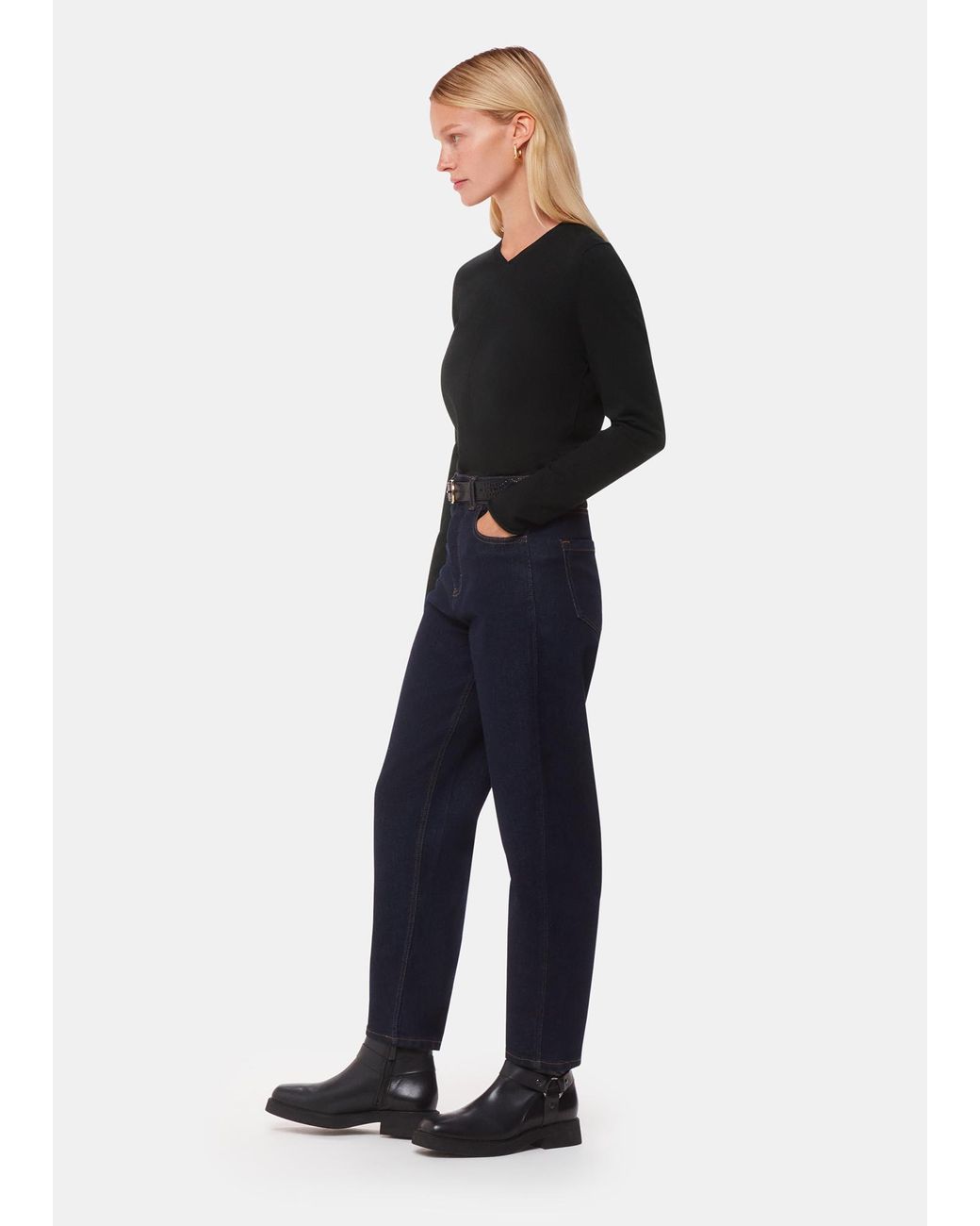 Whistles Black Mila V Neck Knit