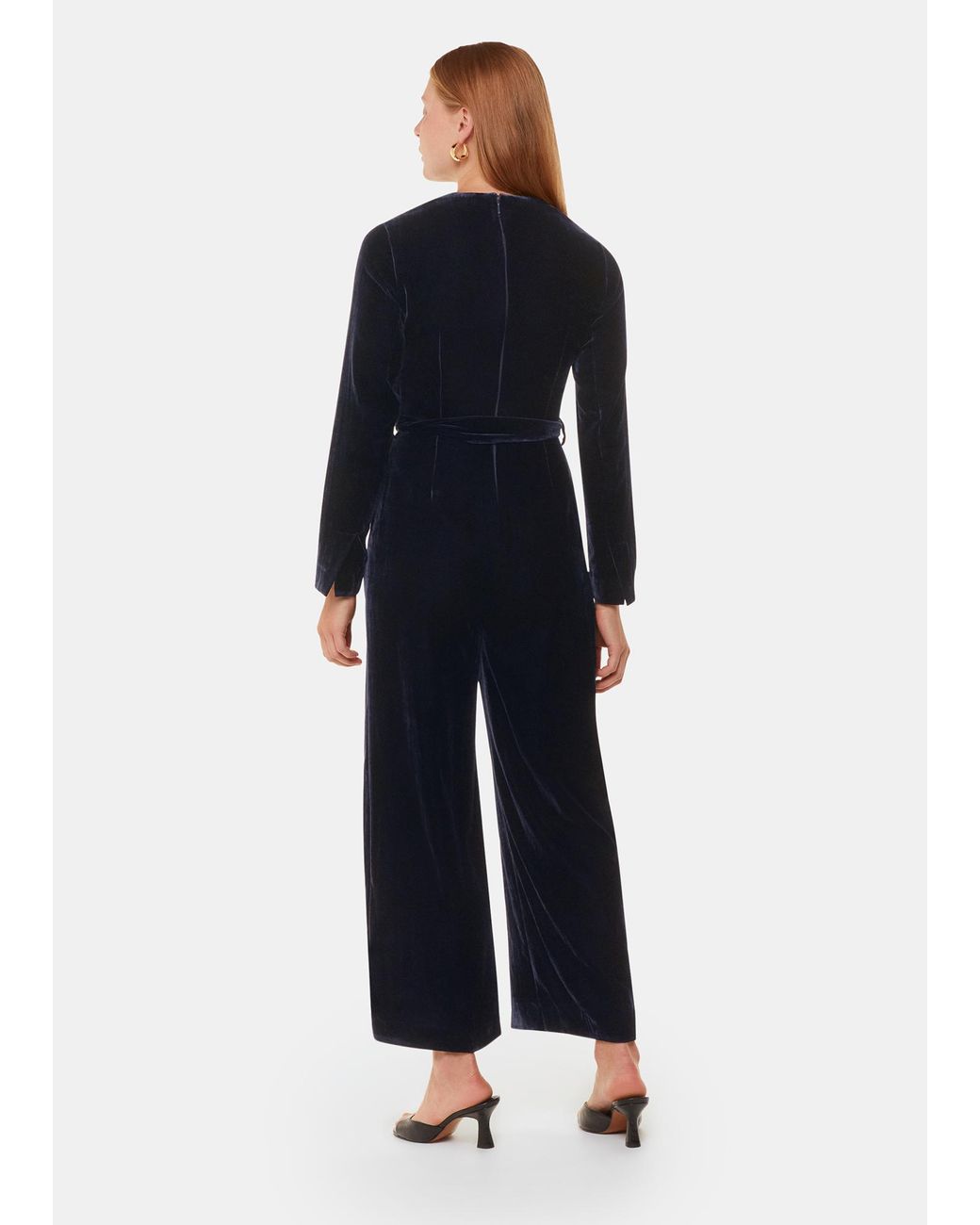 Whistles Blue Tailored Velvet V-Neck Jumpsuit